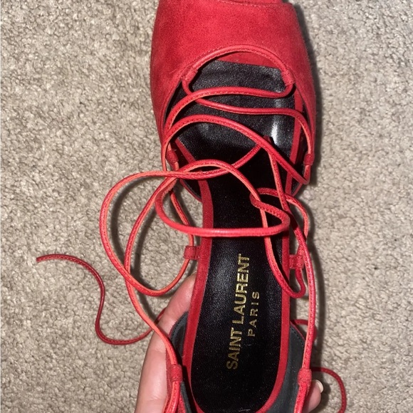 Saint Laurent sandals high heels red suede size 36 - Picture 4 of 10